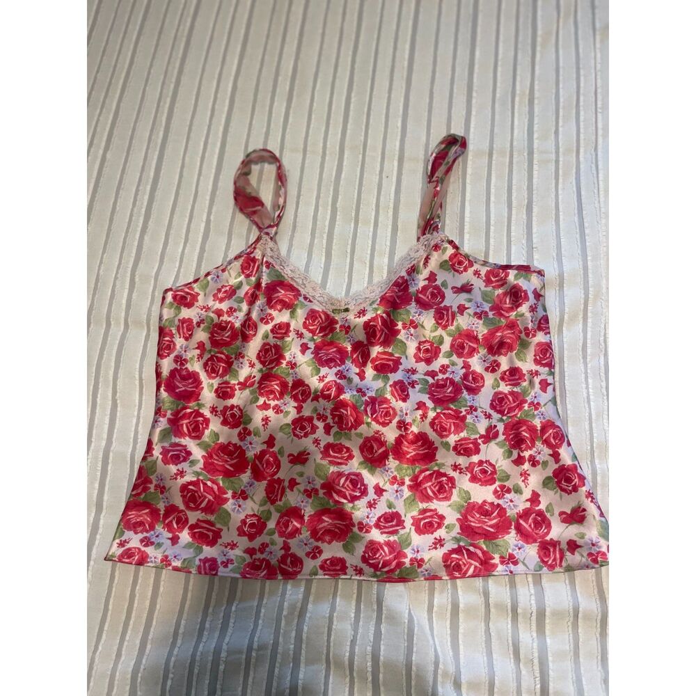 Vintage Floral Satin Weave Tank Top Size Large